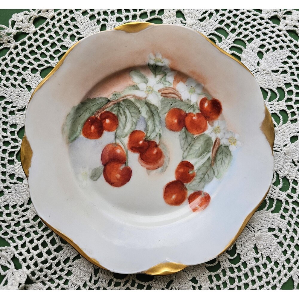 Antique Handpainted Decorative Plate Cherries Porzellanfabrik Hermann Ohme
